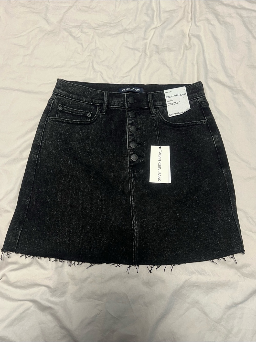 Calvin Klein Jeans Black Button-Front Denim Mini Skirt